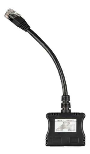 RJ45-splitter 1xRJ45 male15cm cable2xRJ45 female (front)